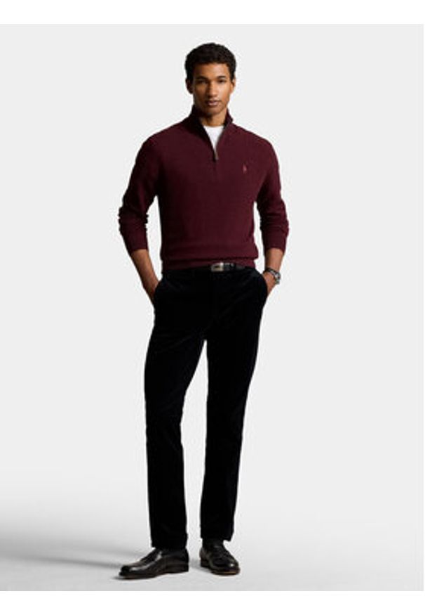 Polo Ralph Lauren Sweter 710876756008 Bordowy Regular Fit. Typ kołnierza: polo. Kolor: czerwony. Materiał: wełna