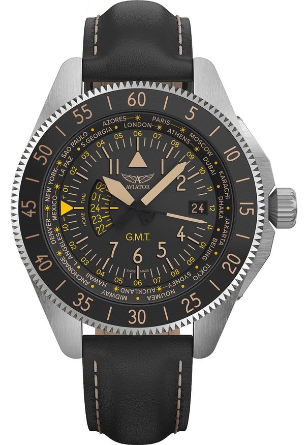 AVIATOR - Zegarek Aviator Zegarek męski V.1.37.0.303.4 czarny. Kolor: czarny