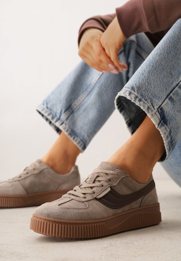 Born2be - Beżowe Zamszowe Sneakersy w Stylu Klasycznych Tenisówek ze Skórzaną Wkładką Riosera. Okazja: na co dzień. Kolor: beżowy. Materiał: zamsz, skóra