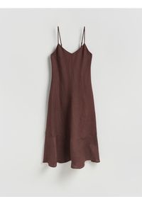 Reserved - Sukienka z lnem - ciemnobrązowy. Kolor: brązowy. Materiał: len #1
