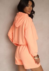 Renee - Pomarańczowy Komplet Dresowy z Bawełną Szorty i Krótka Bluza z Kapturem Ralarose. Kolor: pomarańczowy. Materiał: dresówka, bawełna. Sport: turystyka piesza #3