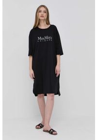 Max Mara Leisure sukienka kolor czarny mini oversize. Kolor: czarny. Materiał: dzianina. Wzór: nadruk. Typ sukienki: oversize. Długość: mini