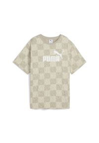 Puma - Damska luźna koszulka ESS GRAPHIC PUMA Alpine Snow White. Kolor: biały, wielokolorowy, beżowy. Materiał: guma. Wzór: nadruk