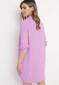 Born2be - Fioletowa Sukienka Koszulowa o Rozkloszowanym Fasonie Neoriana. Kolor: fioletowy. Typ sukienki: koszulowe #5