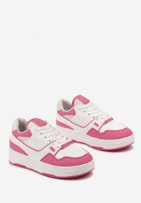 Born2be - Fuksjowo-Białe Sneakersy na Niskiej Platformie z Przeszyciami Ralavia. Kolor: różowy. Obcas: na platformie #2
