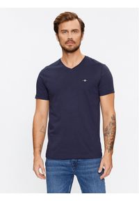 GANT - Gant T-Shirt Shield 2003186 Granatowy Slim Fit. Kolor: niebieski. Materiał: bawełna