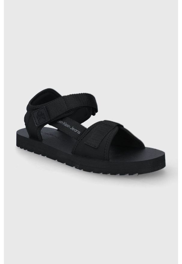 Calvin Klein Jeans sandały męskie kolor czarny. Zapięcie: rzepy. Kolor: czarny. Materiał: materiał, włókno. Wzór: gładki
