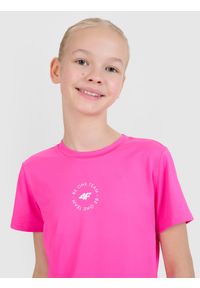 4f - 4F T-shirt sportowy regular gładki dziewczęcy - różowy 122/128 (6-8 lat). Kolor: różowy. Wzór: gładki. Sezon: lato. Styl: sportowy
