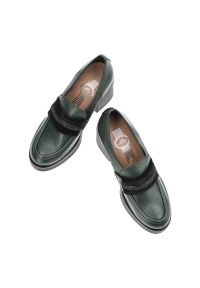 Zielone Półbuty Lemar Wygodne Skórzane Buty na Jesień. Zapięcie: pasek. Kolor: zielony. Materiał: skóra. Sezon: jesień. Obcas: na obcasie. Styl: elegancki. Wysokość obcasa: średni #3