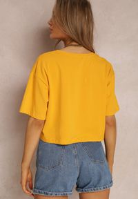 Renee - Żółty T-shirt Phelista. Okazja: na co dzień. Kolor: żółty. Materiał: jeans. Długość rękawa: krótki rękaw. Długość: krótkie. Styl: casual, klasyczny