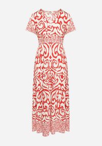 Born2be - Czerwona Sukienka o Rozkloszowanym Kroju w Ornamentalny Wzór Tillivene. Okazja: na co dzień. Typ kołnierza: dekolt w kształcie V. Kolor: czerwony. Długość rękawa: krótki rękaw. Styl: casual #2