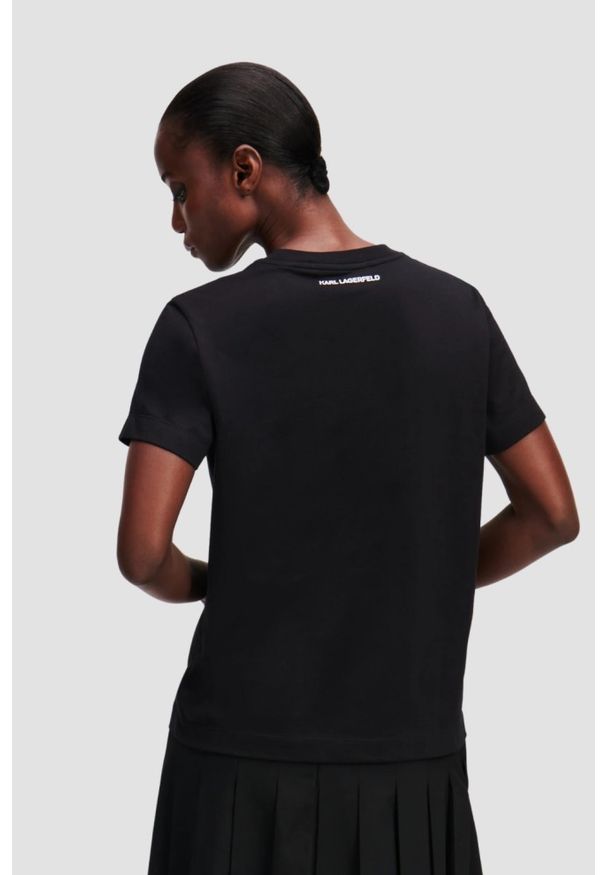 Karl Lagerfeld - KARL LAGERFELD Czarny damski t-shirt Ikon Sketch Duo. Kolor: czarny. Materiał: materiał. Wzór: nadruk