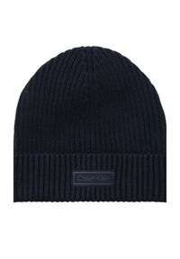 Calvin Klein Czapka Patch Chunky Rib Cotton Beanie LV04D8053G Granatowy. Kolor: niebieski. Materiał: bawełna #1