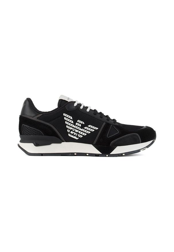Emporio Armani Buty kolor czarny. Nosek buta: okrągły. Zapięcie: sznurówki. Kolor: czarny. Materiał: guma