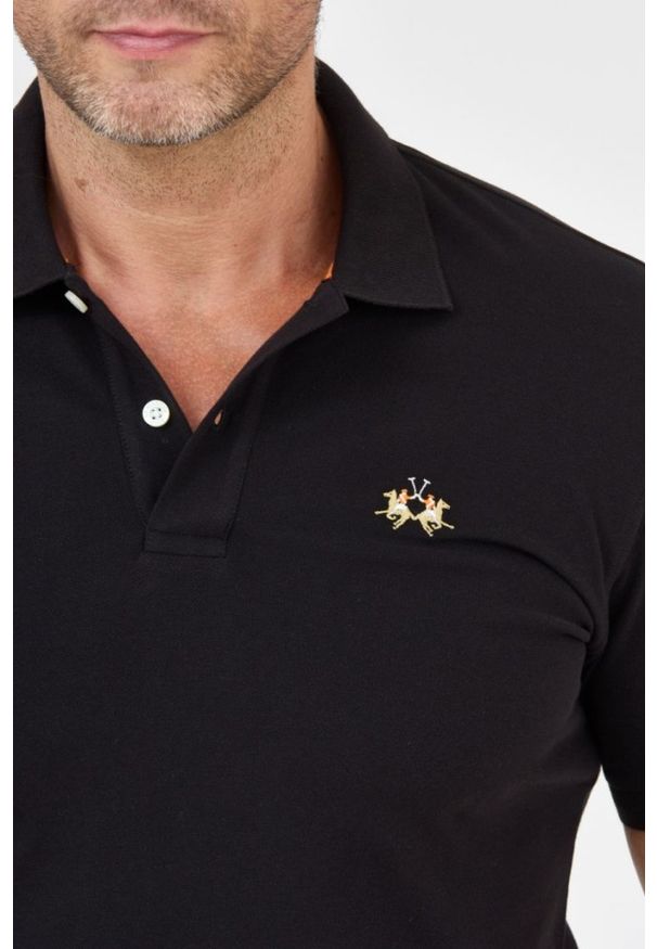 La Martina - LA MARTINA Czarna męska koszulka polo z małym logo, Rozmiar XXL. Typ kołnierza: polo. Kolor: czarny