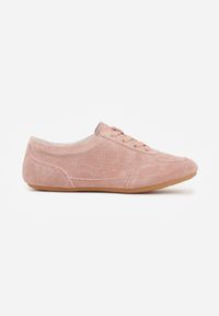Born2be - Różowe Perforowane Sneakersy z Zamszu Naturalnego ze Skórzaną Wkładką Mezlea. Okazja: do pracy, na co dzień. Kolor: różowy. Materiał: skóra, zamsz #3