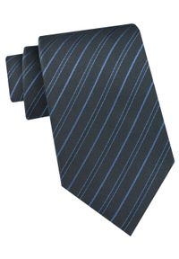 Krawat Męski - Angelo di Monti - Antracyt w Niebieskie Paski. Kolor: niebieski. Materiał: tkanina. Wzór: paski. Styl: elegancki, wizytowy