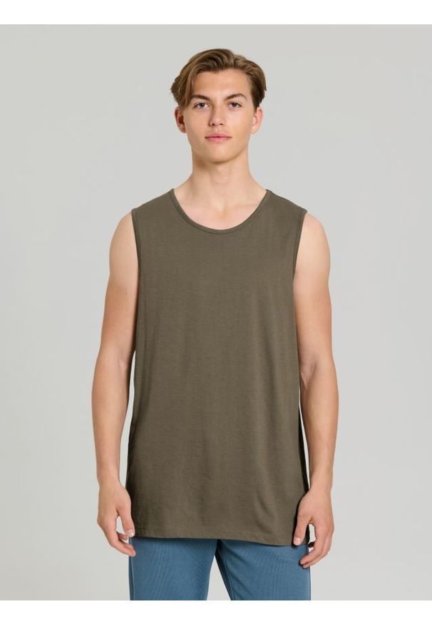Sinsay - Bawełniany tank top basic - khaki. Kolor: brązowy. Materiał: bawełna