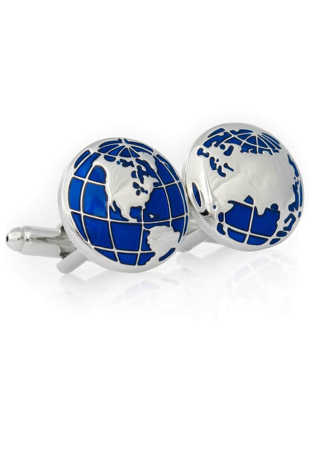 Modini - Srebrno-niebieskie spinki do mankietów - globus U51. Kolor: srebrny, wielokolorowy, niebieski