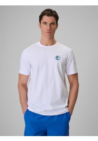 4f - 4F T-shirt regular z nadrukiem męski - biały XXL. Okazja: na co dzień. Kolor: biały. Materiał: bawełna, materiał, dzianina. Wzór: nadruk. Styl: wakacyjny, casual, klasyczny #1