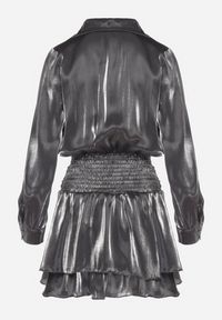 Born2be - Szara Sukienka z Wiskozy o Koszulowym Kroju z Falbankami Liova. Typ kołnierza: kołnierz z falbankami. Kolor: szary. Materiał: wiskoza. Typ sukienki: koszulowe #4