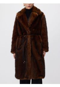 Reserved - Płaszcz ze sztucznego futra z paskiem - brązowy. Kolor: brązowy. Materiał: futro #1