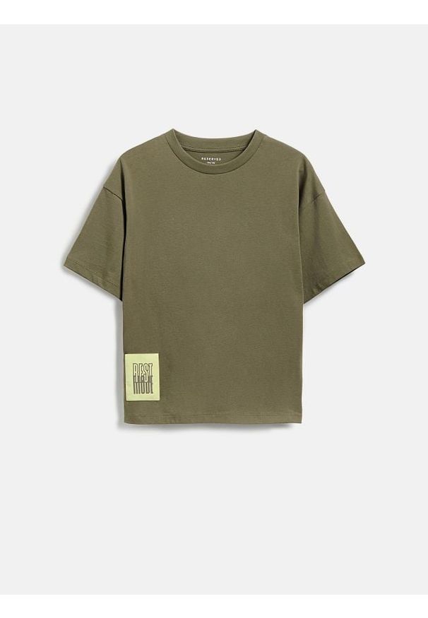 Reserved - Bawełniany t-shirt - zielony. Kolor: zielony. Materiał: bawełna