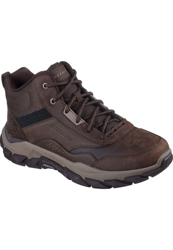 skechers - Buty męskie Skechers Santoro hopkins. Kolor: brązowy. Materiał: skóra, materiał. Model: Skechers Sport. Sport: turystyka piesza