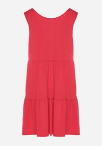 Born2be - Czerwona Sukienka o Rozkloszowanym Kroju na Szerokich Ramiączkach z Guzikami Saniella. Okazja: na co dzień. Kolor: czerwony. Długość rękawa: na ramiączkach. Typ sukienki: rozkloszowane. Styl: elegancki, casual, klasyczny #2