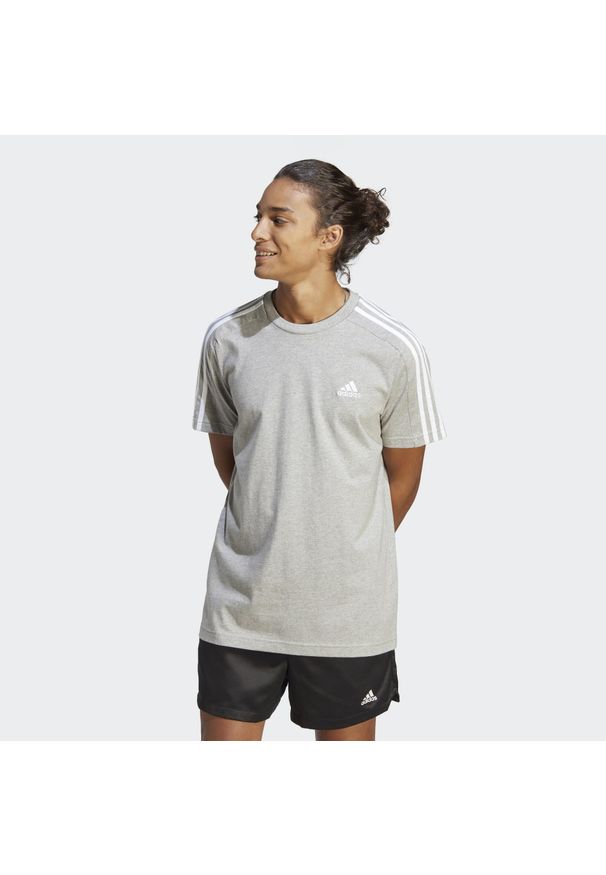 Adidas - Koszulka treningowa męska adidas Essentials Single Jersey 3-Stripes Tee. Kolor: biały, wielokolorowy, szary. Materiał: jersey