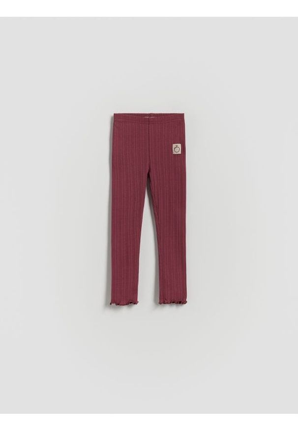 Reserved - Prążkowane legginsy - ciemnobrązowy. Kolor: brązowy. Materiał: prążkowany