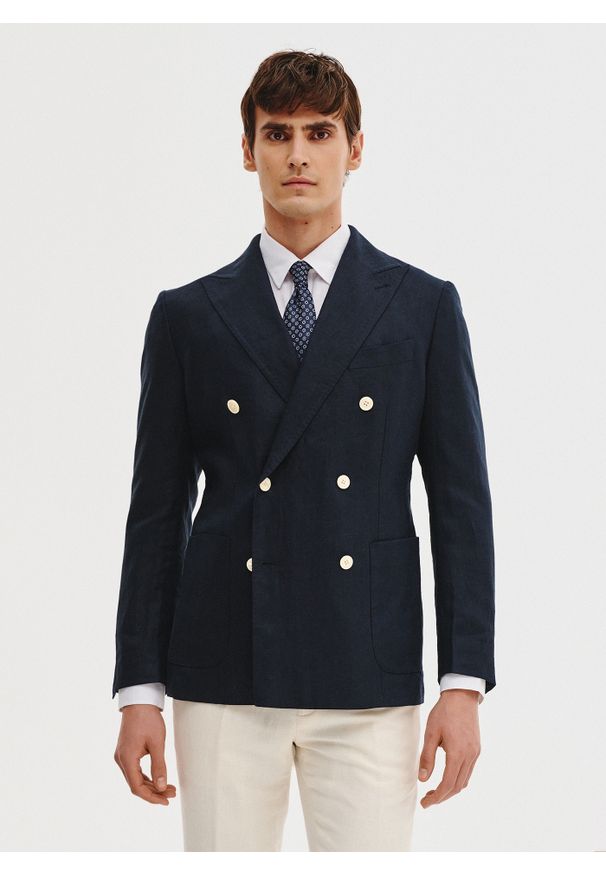 Pako Lorente - PAKO LORENTE – Lniana marynarka dwurzędowa. Materiał: len. Sezon: wiosna