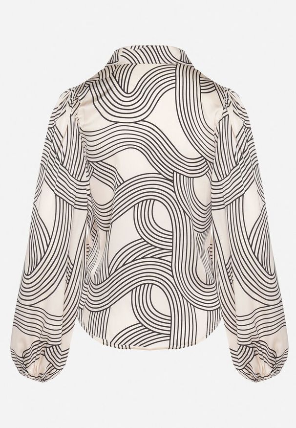 Born2be - Beżowa Koszula z Bufiastym Rękawem Gilla. Typ kołnierza: kolnierz wykładany. Kolor: beżowy. Materiał: skóra. Wzór: geometria, nadruk, aplikacja. Styl: elegancki