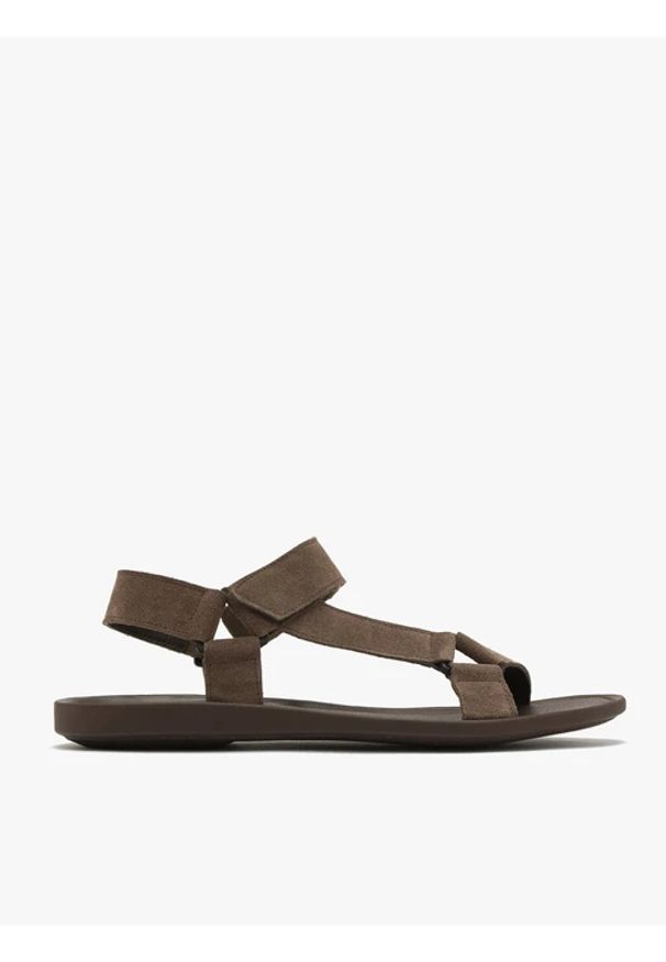 Ryłko - Szaro-brązowe sandały męskie z weluru. Zapięcie: rzepy. Kolor: wielokolorowy, szary, brązowy. Materiał: skóra, welur. Styl: street