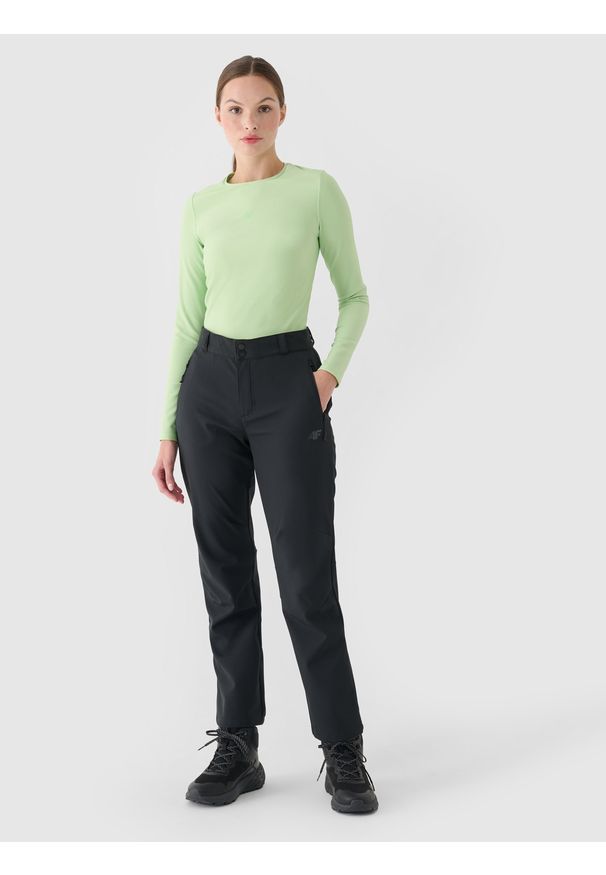 4f - 4F Spodnie trekkingowe softshell membrana 5000 damskie - czarne XS. Kolor: czarny. Materiał: softshell. Technologia: Windstopper. Sezon: zima. Sport: outdoor, wspinaczka, turystyka piesza