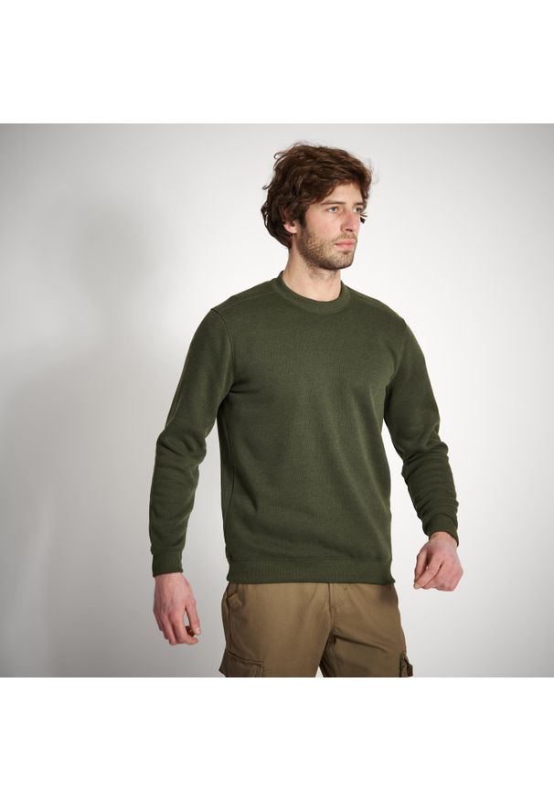 SOLOGNAC - Sweter outdoor Solognac 100. Kolor: zielony, brązowy, wielokolorowy. Materiał: tkanina, poliester, prążkowany, elastan, materiał. Sport: outdoor