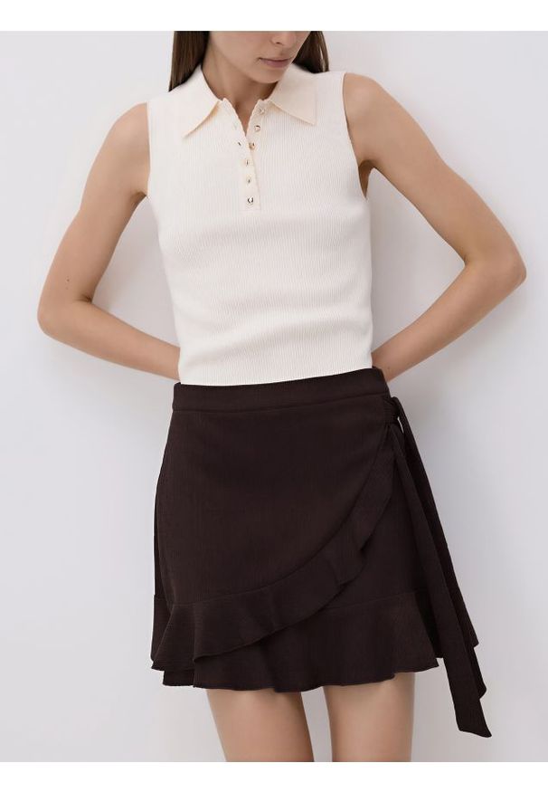 Reserved - Spódnica mini - ciemnobrązowy. Kolor: brązowy. Materiał: dzianina