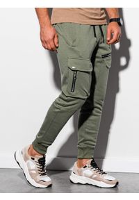 Ombre Clothing - Spodnie męskie dresowe joggery P905 - khaki - XXL. Kolor: brązowy. Materiał: dresówka #1