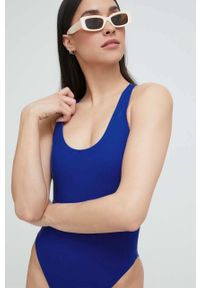 Calvin Klein jednoczęściowy strój kąpielowy kolor granatowy lekko usztywniona miseczka. Kolor: niebieski. Materiał: włókno, materiał #2