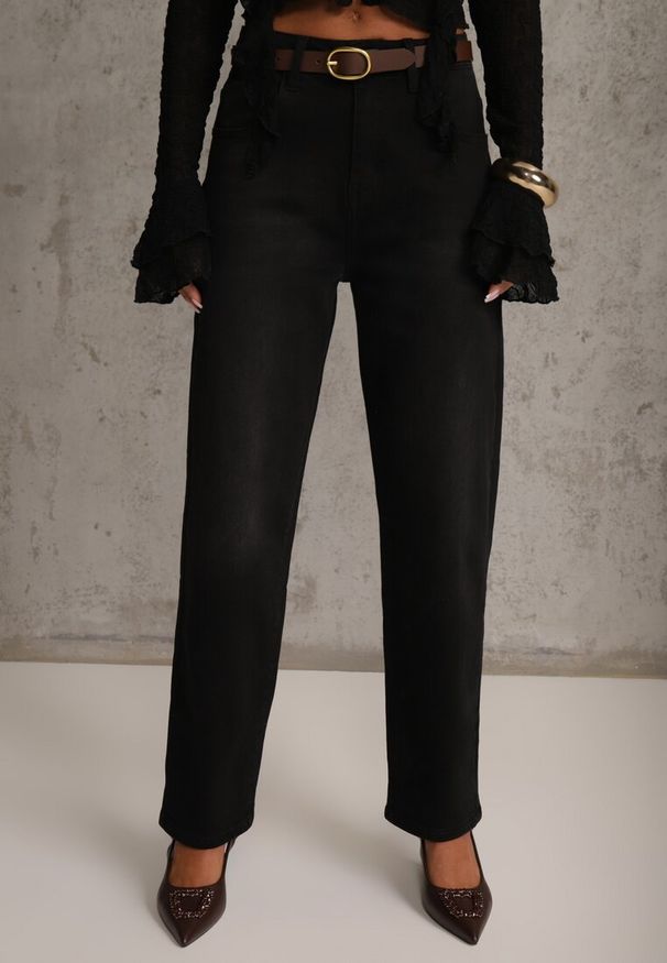 Renee - Czarne Jeansy Straight Leg High Waist z Bawełną i Dodatkiem Wiskozy Vilinoris. Okazja: na co dzień. Stan: podwyższony. Kolor: czarny. Styl: klasyczny, casual