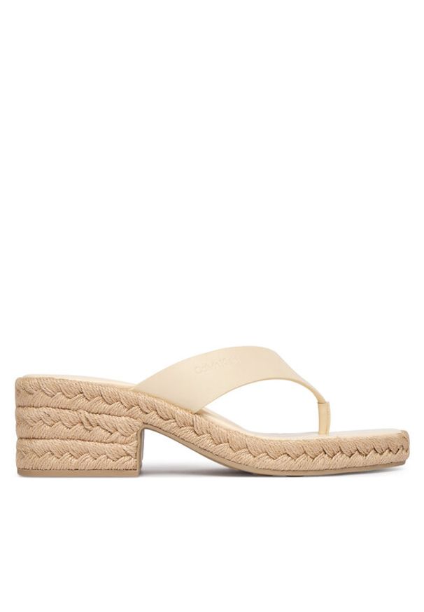 Calvin Klein Klapki Block Heel Espa 50 Thong Lth HW0HW02902 Beżowy. Kolor: beżowy. Materiał: skóra