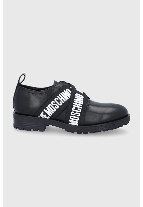 Love Moschino - Półbuty skórzane. Nosek buta: okrągły. Kolor: czarny. Materiał: skóra