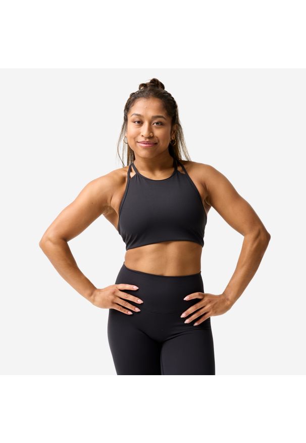 Decathlon - Stanik sportowy. Kolor: czarny. Materiał: elastan, materiał. Sport: joga i pilates