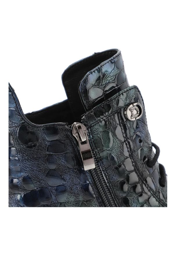 Niebieskie Botki S.Barski Modne Obuwie Damskie. Zapięcie: sznurówki. Kolor: niebieski. Materiał: lakier, materiał, skóra. Styl: elegancki, klasyczny