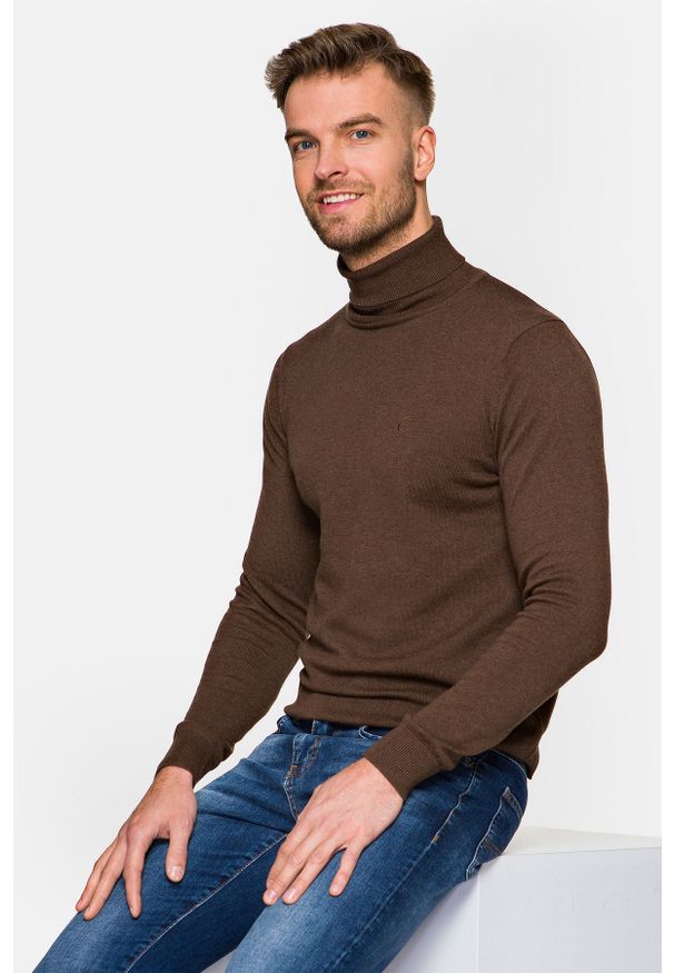 Lancerto - Golf Brązowy Armando. Typ kołnierza: golf. Kolor: brązowy. Materiał: bawełna, jeans, tkanina, dzianina. Sezon: zima, jesień