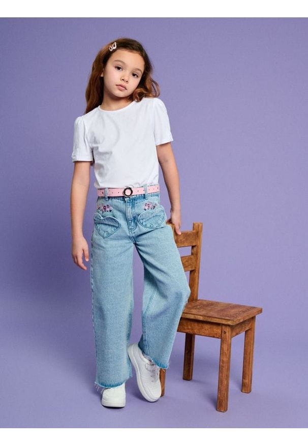 Sinsay - Jeansy z haftowanymi kwiatkami - niebieski. Kolor: niebieski. Wzór: haft, kwiaty