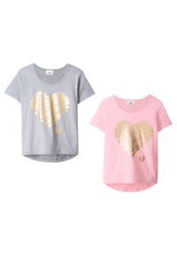 T-shirt dziewczęcy (2 szt.) bonprix jasnoszary melanż + pudrowy jasnoróżowy. Kolor: szary. Długość: długie. Wzór: melanż #4