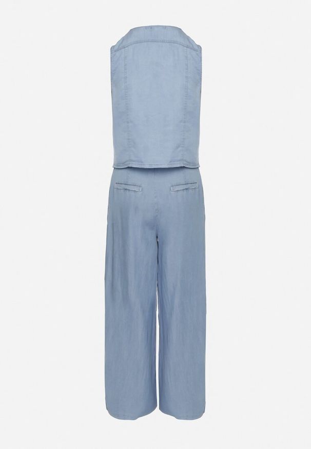 Born2be - Niebieski Komplet Szerokie Spodnie i Bluzka Bez Rękawów z Imitacją Kieszonek Saralira. Kolor: niebieski. Materiał: materiał