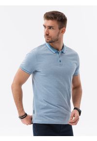 Ombre Clothing - Melanżowa koszulka męska polo z kontrastowym kołnierzykiem - błękitna V3 S1618 - XL. Typ kołnierza: polo, kołnierzyk kontrastowy. Kolor: niebieski. Materiał: bawełna. Wzór: melanż #1
