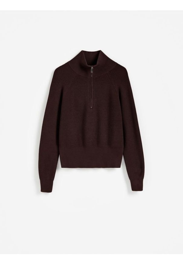 Reserved - Sweter z zapięciem na zamek - brązowy. Kolor: brązowy. Materiał: wiskoza, dzianina
